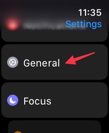 watchOS General menu