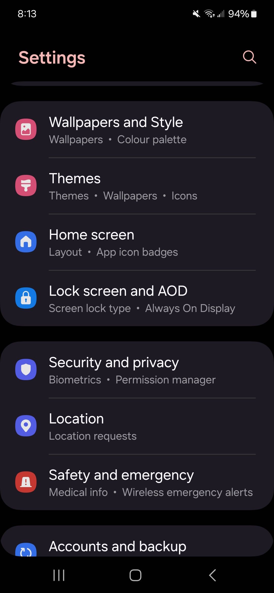 samsung one ui 6.1 settings with lock screen and AOD option