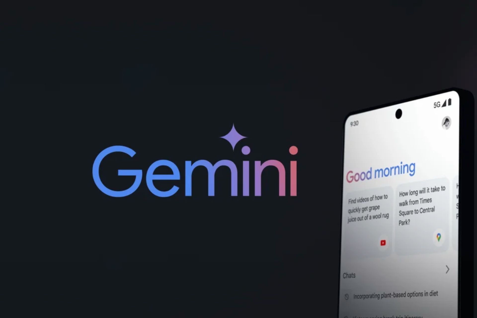 Using Gemini on a smartphone against a background with Gemini's branding 