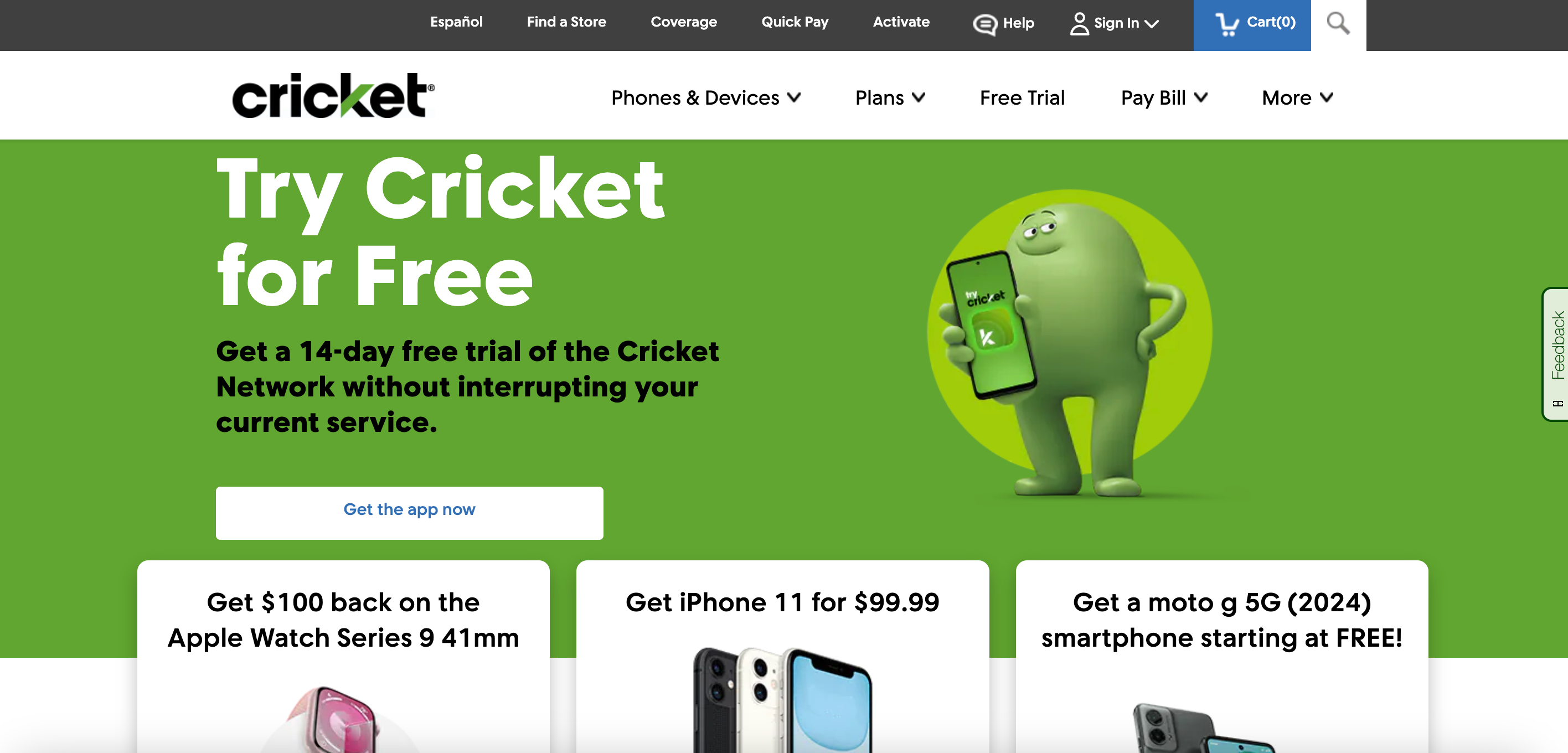 Home page of Cricket Wireless