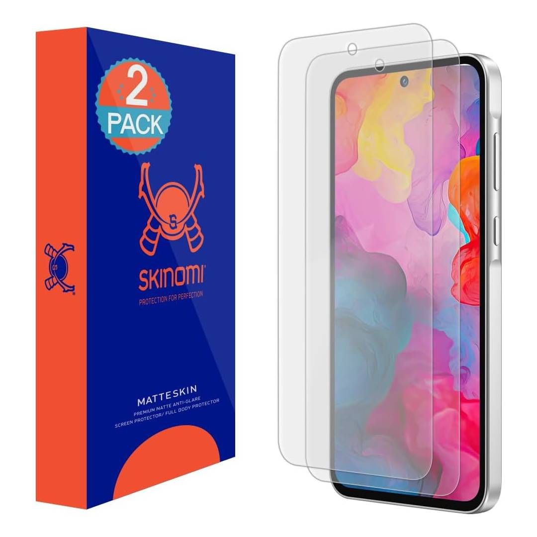 A render of the Skinomi MatteSkin for the Galaxy A35, and its box