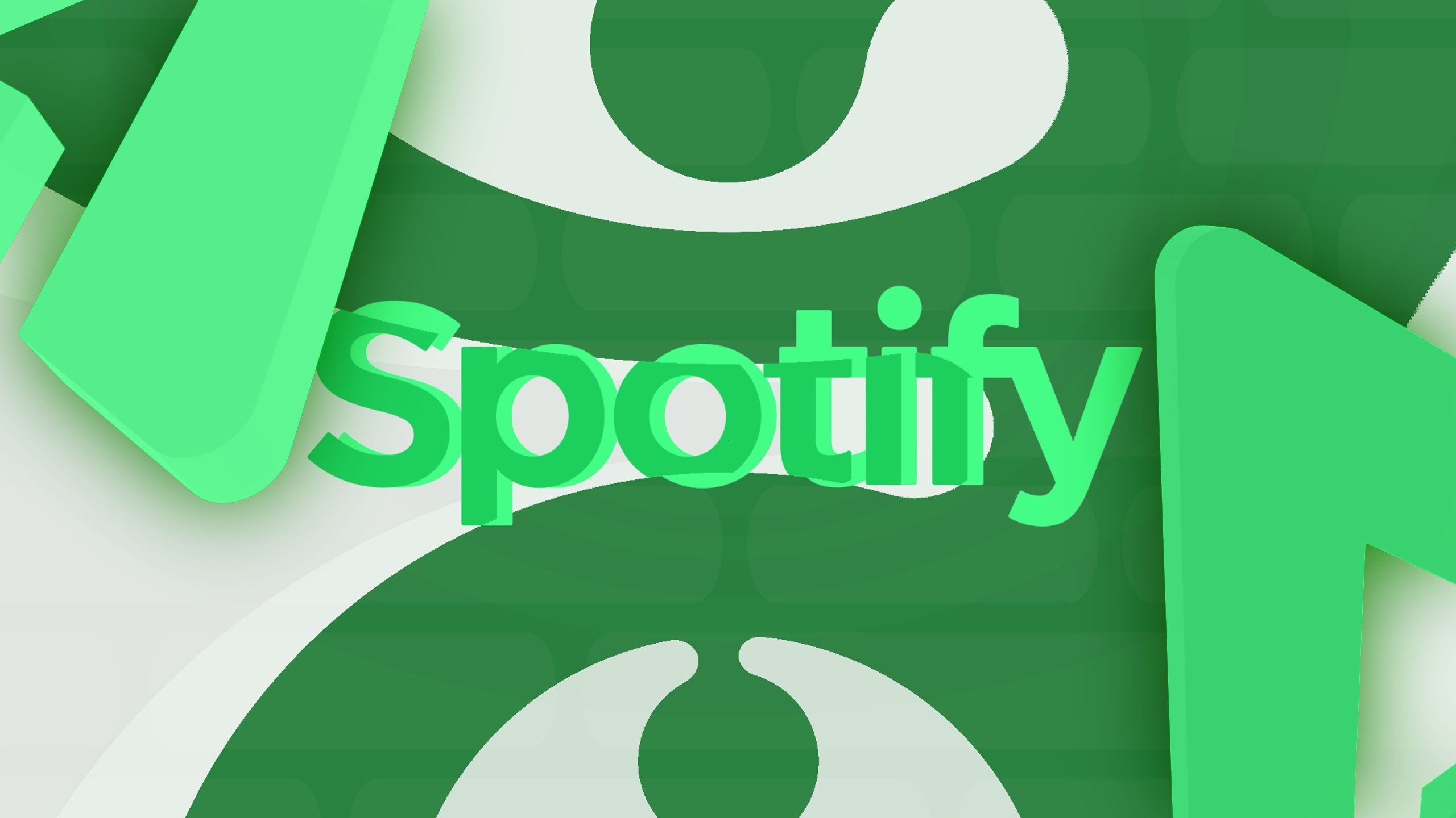 green spotify text on top of green and white patterned background