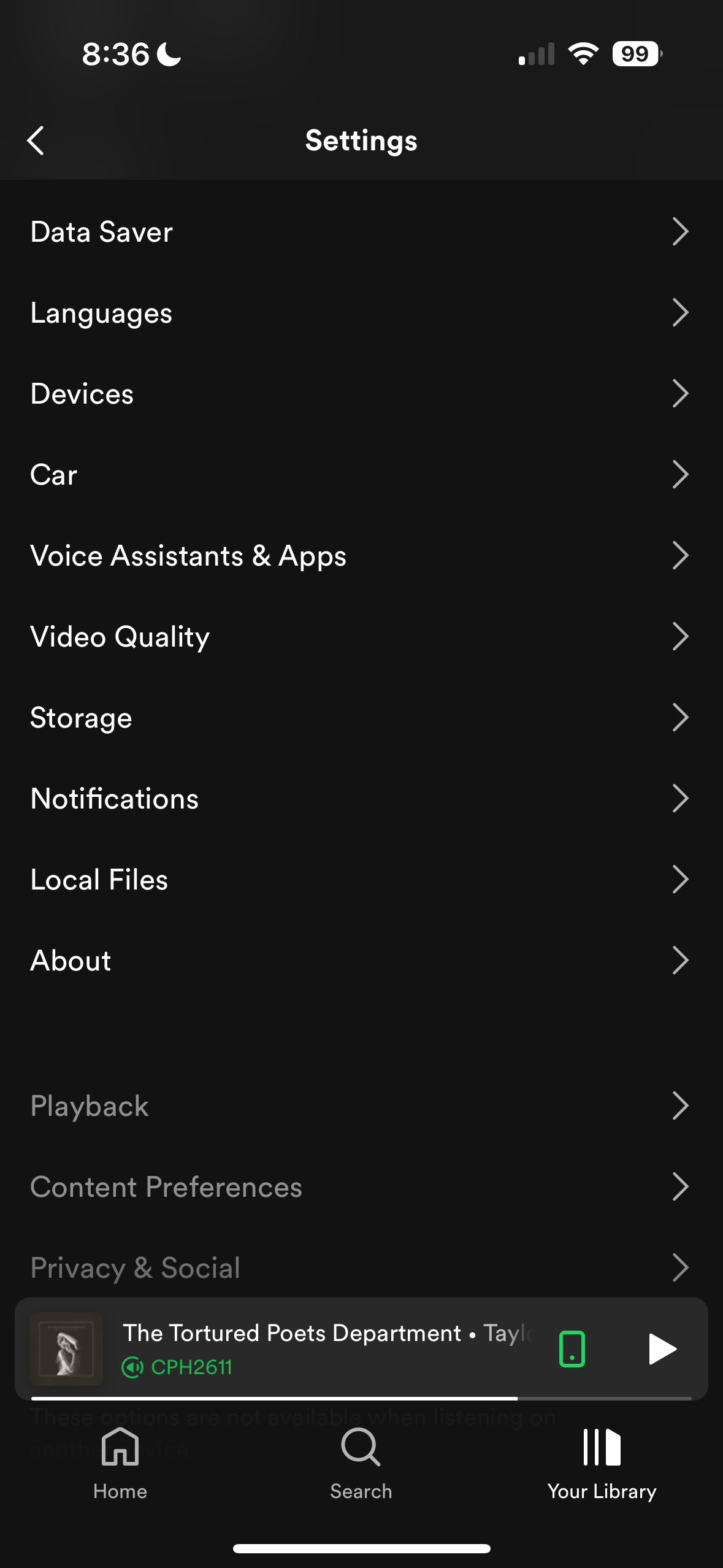 Spotify-ios settings layout