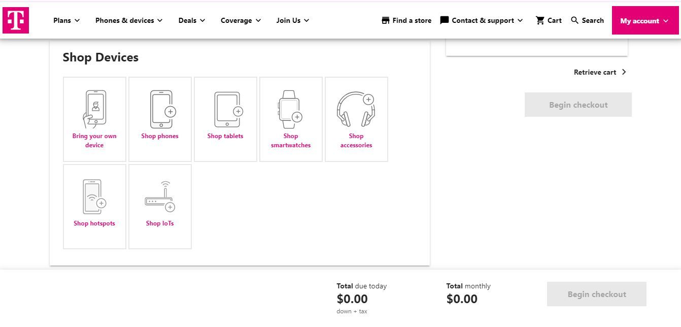 Screenshot of the T-Mobile store website