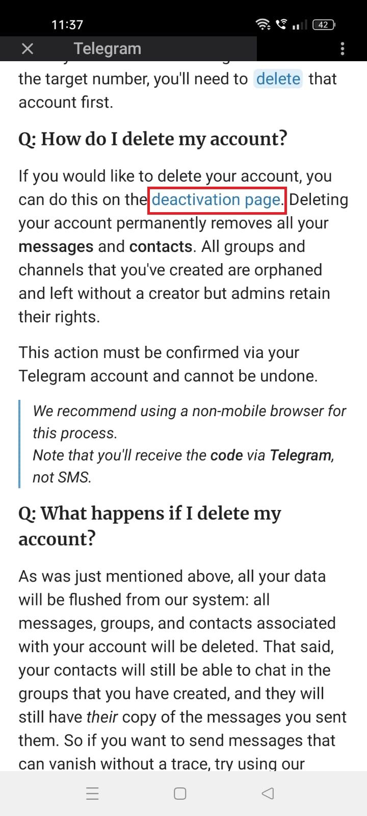 Telegram How to delete your account