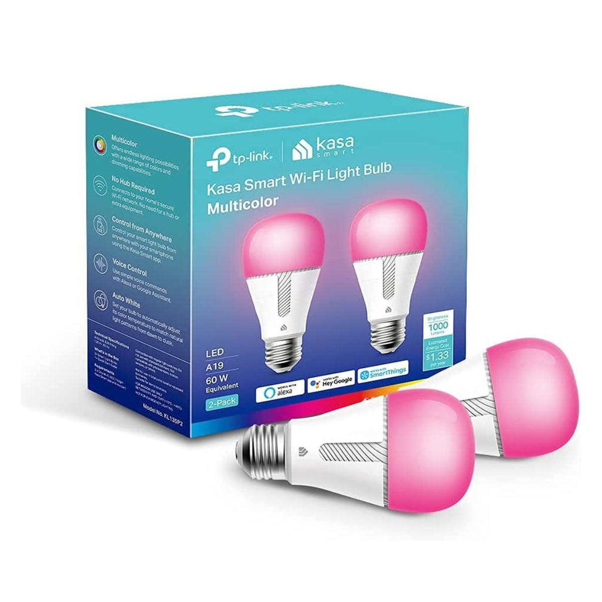 TP-Link Kasa Smart Bulbs next to packaging