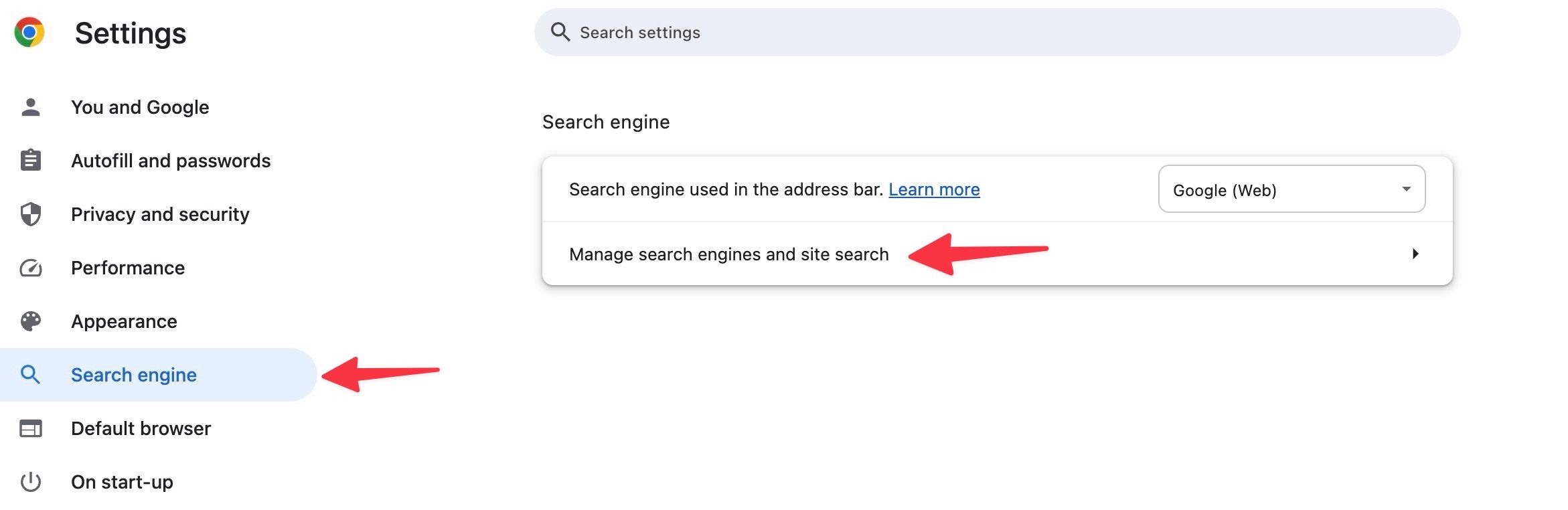 Search engines in Chrome