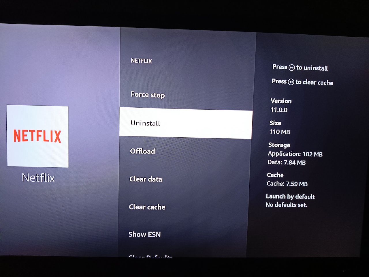 Uninstalling Netflix on Amazon Fire TV Stick