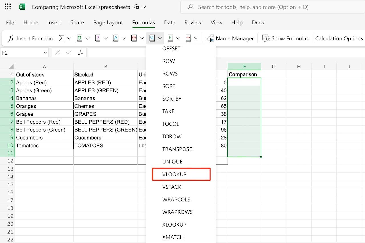 VLOOKUP option in Microsoft Excel