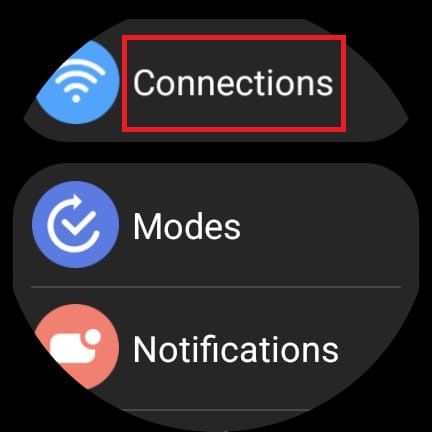 Screenshot highlighting the Connections option on the Samsung Galaxy Watch 6