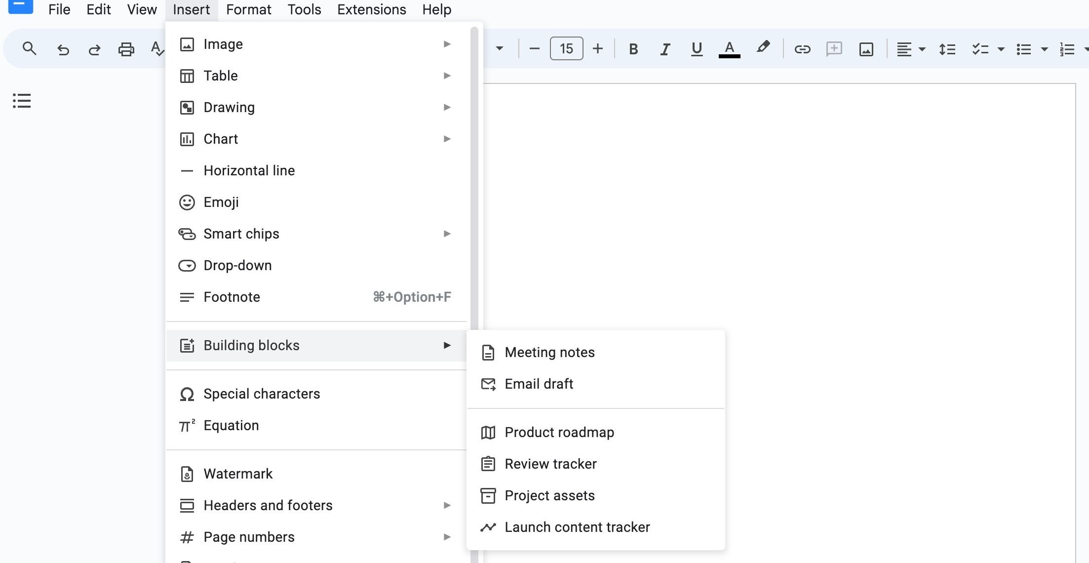 building blocks in Google Docs