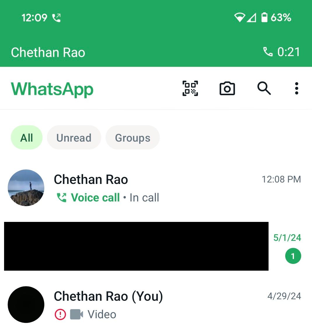 WhatsApp Voice Call Top App Bar Old