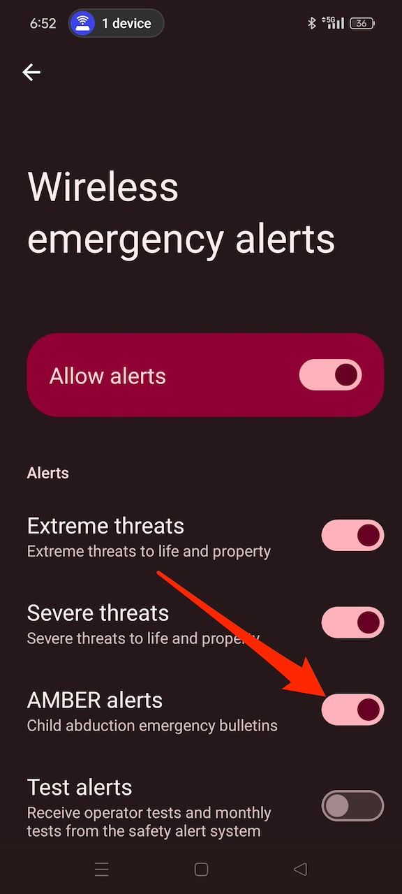 Wireless emergency alerts menu in Android settings