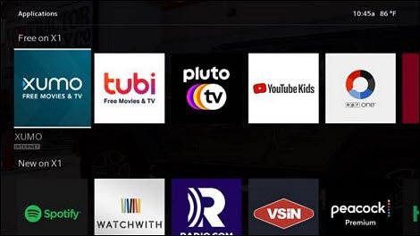 Screenshot showing apps on Xfinity