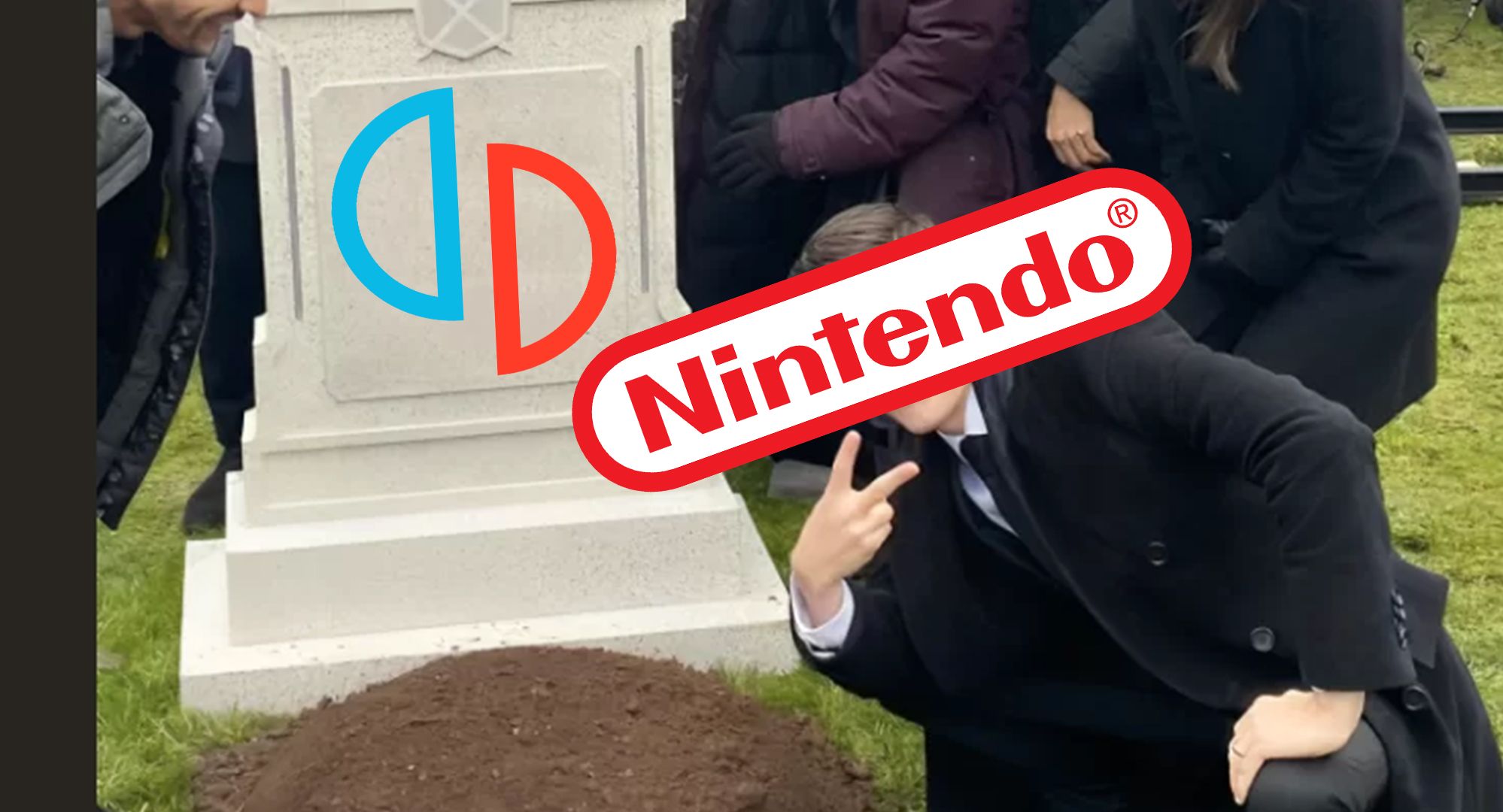 Grant Gustin Next to Oliver Queen's Grave meme with Nintendo and Yuzu logos superimposed