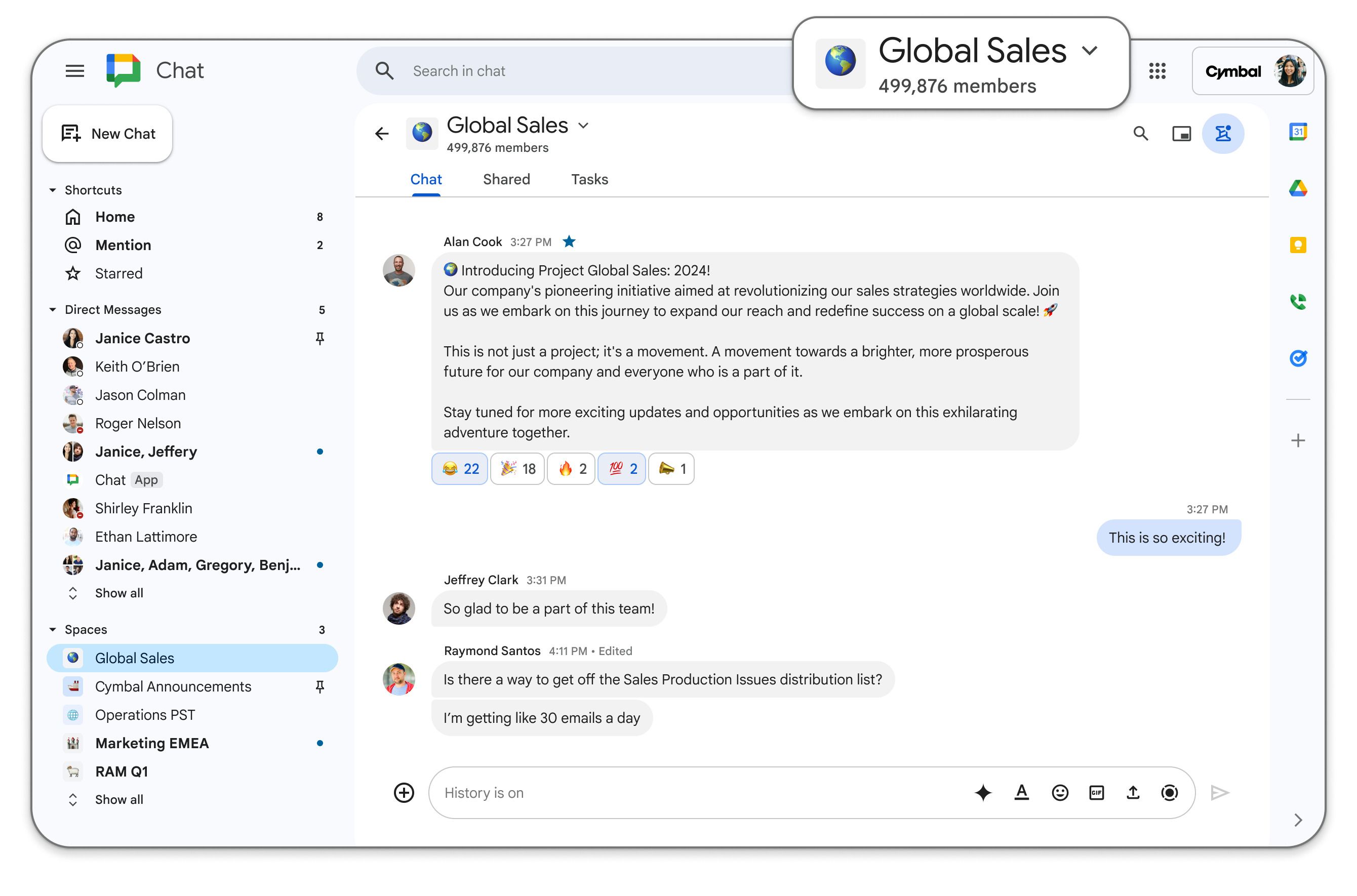 500,000 members to spaces in Google Chat 