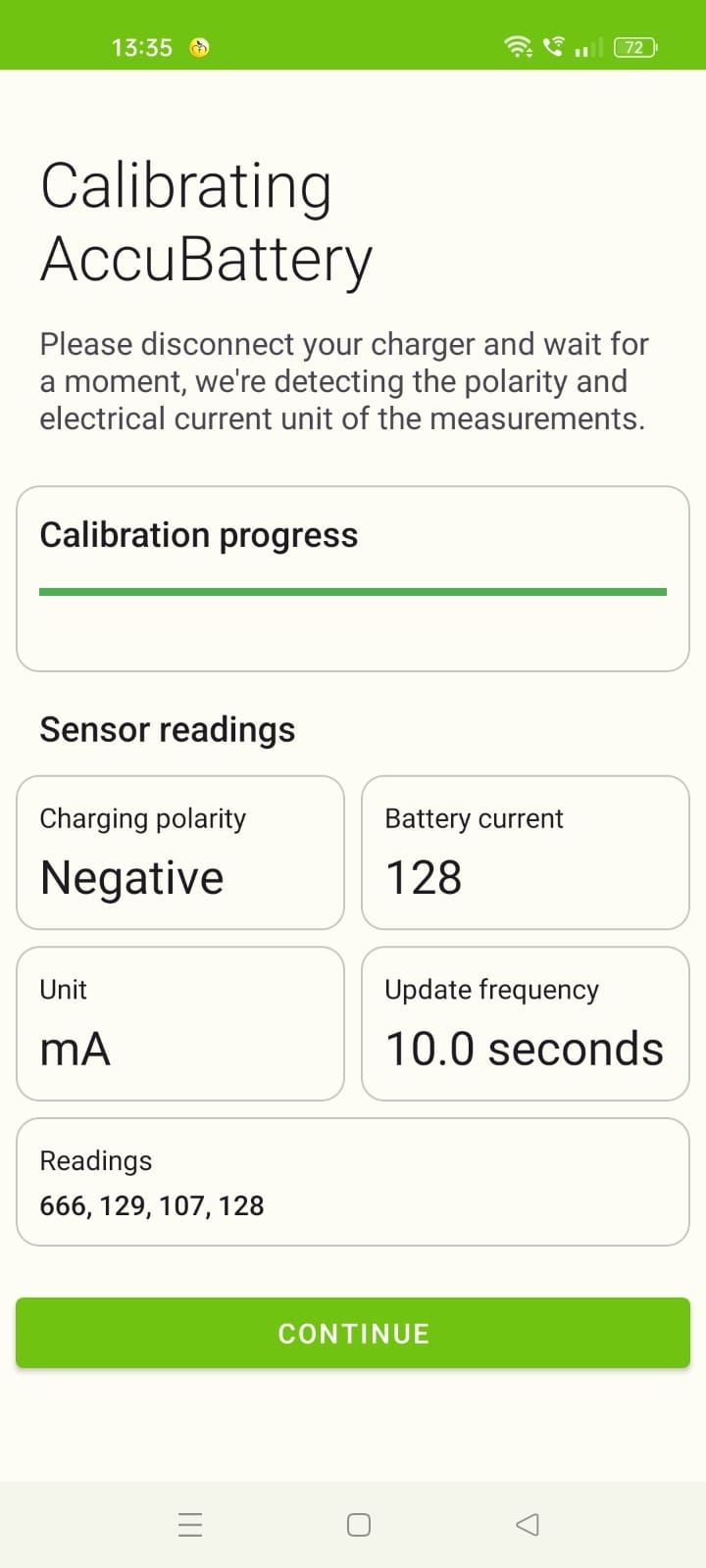 Screenshot of the AccuBattery calibration screen