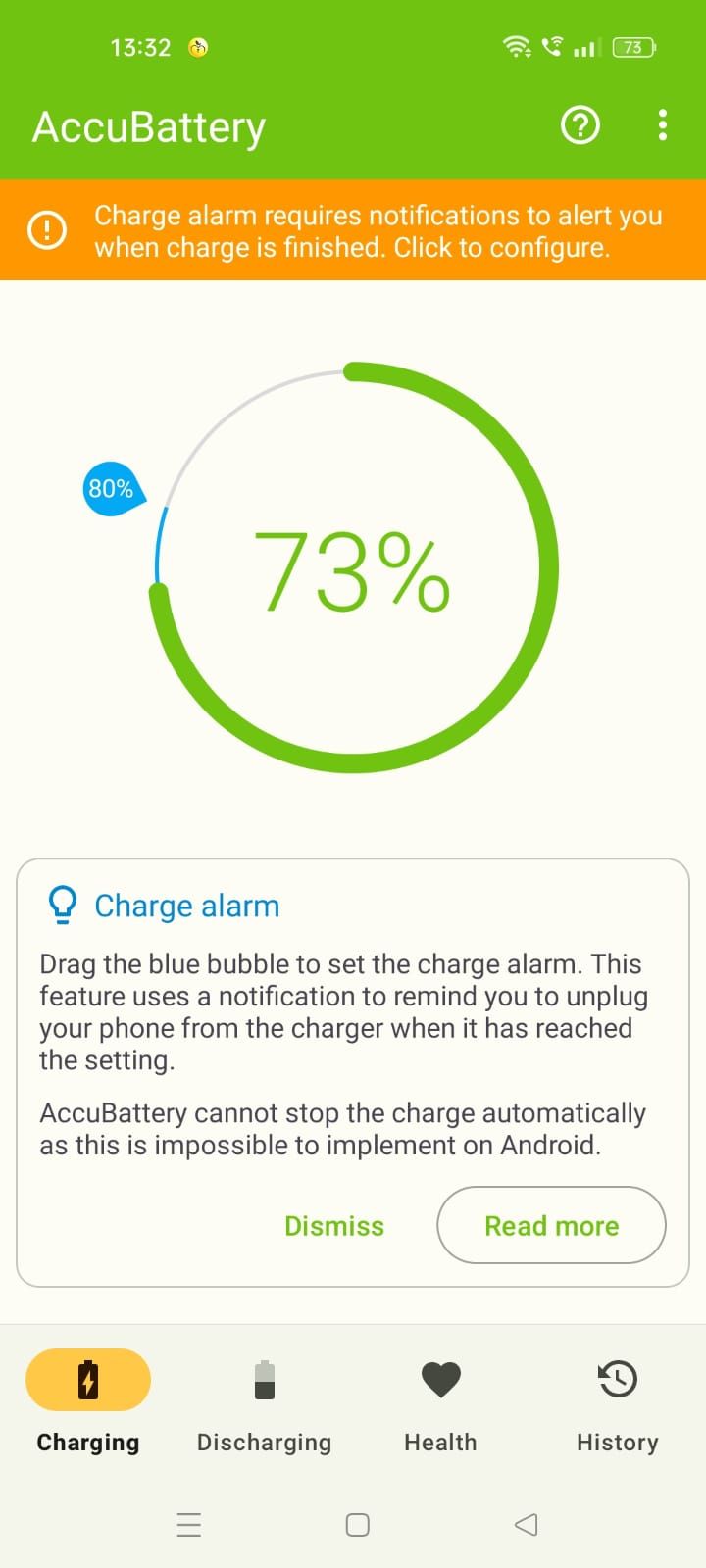 Screenshot of the AccuBattery charge alarm