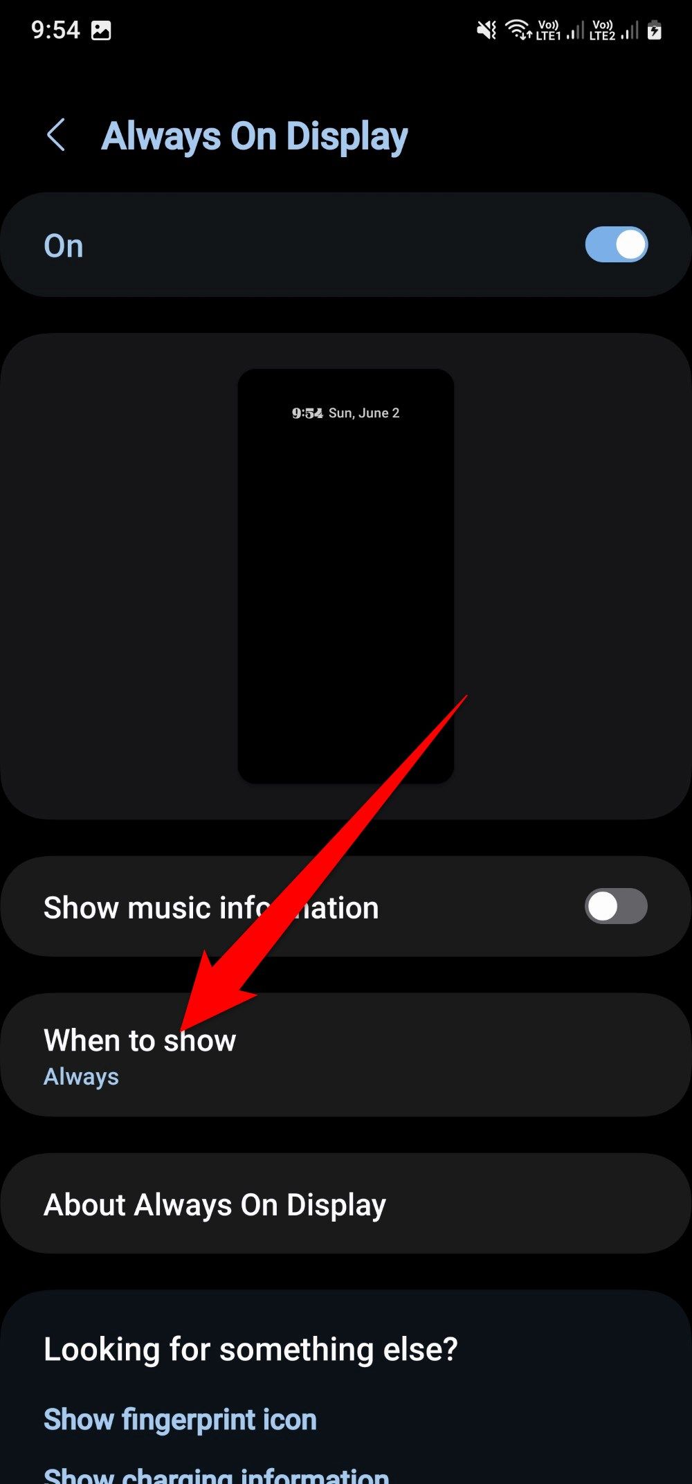 When to show Always on Display option on a Samsung Galaxy A15 phone