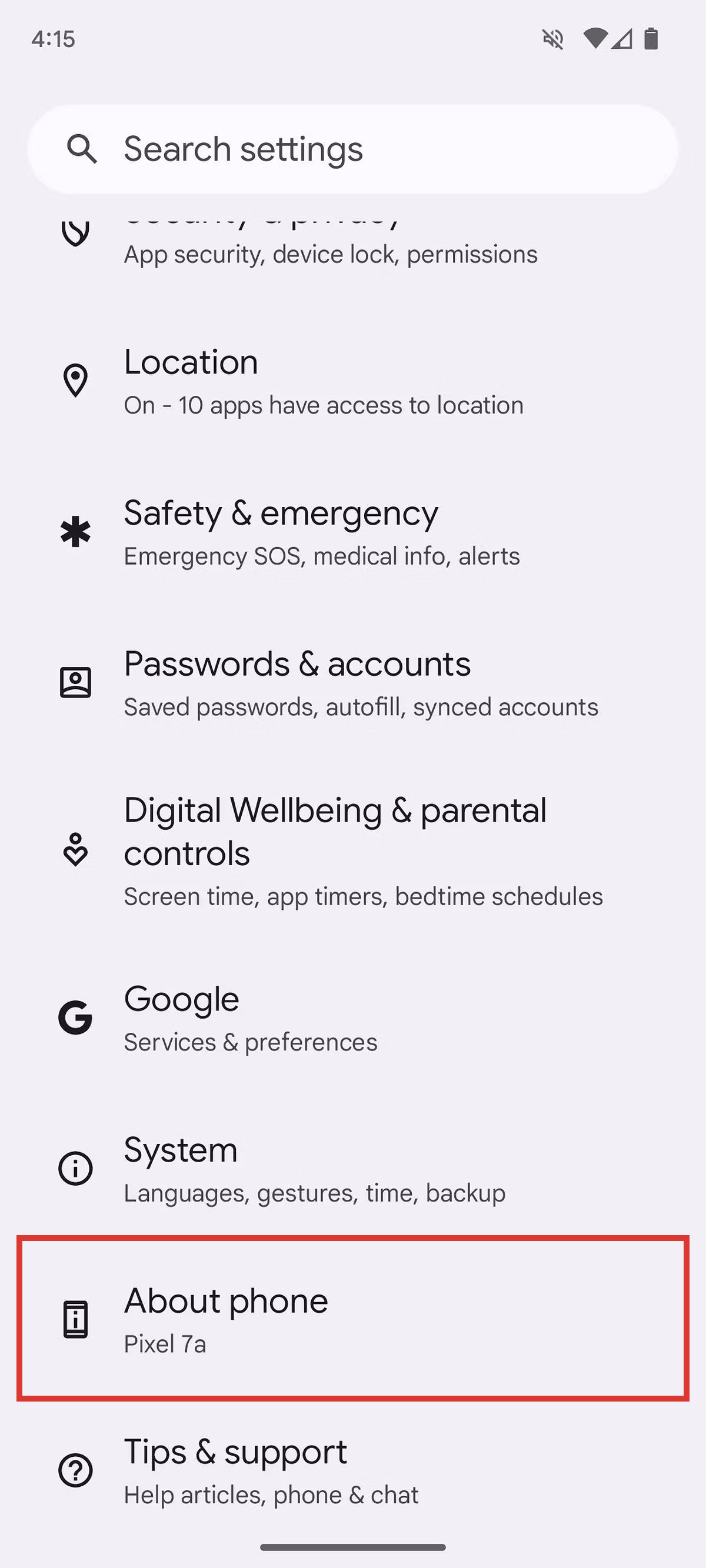 Android 14 settings menu about phone setting