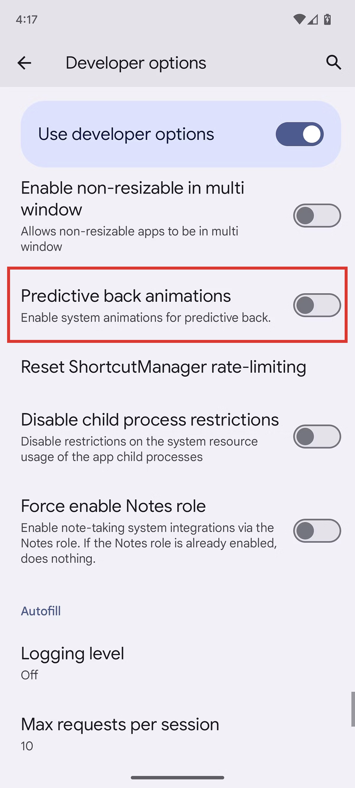 aAndroid 14 settings menu system settings developer options predictive back animations setting