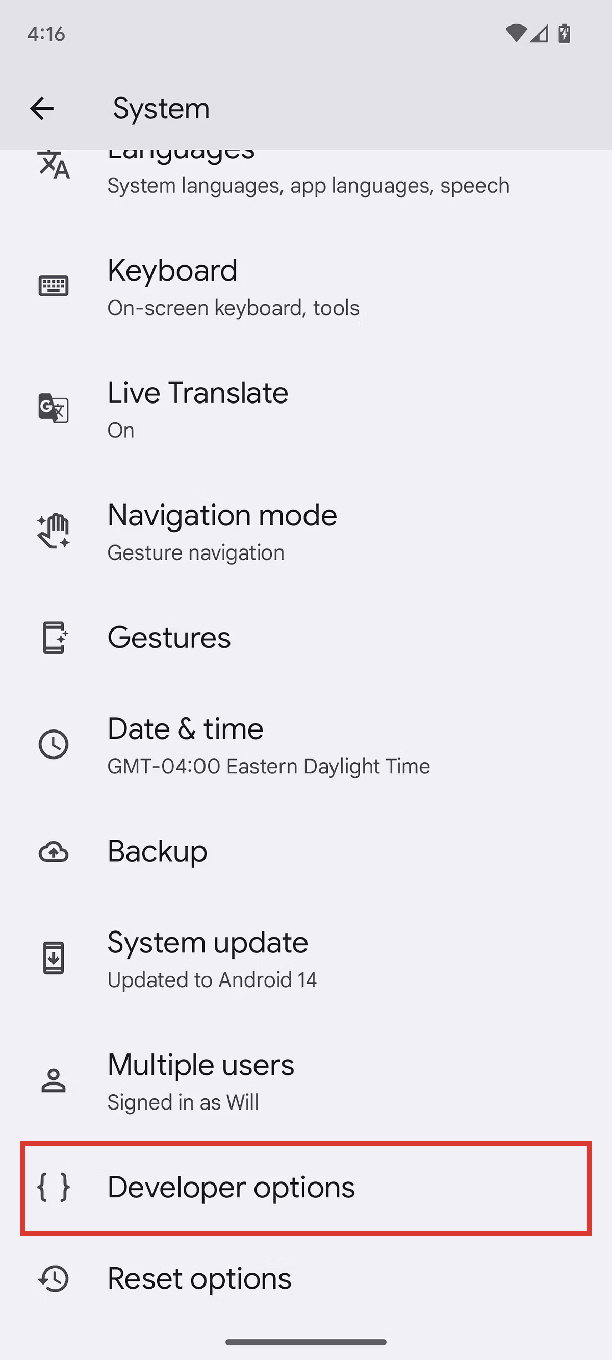 Android 14 settings menu system settings developer options setting