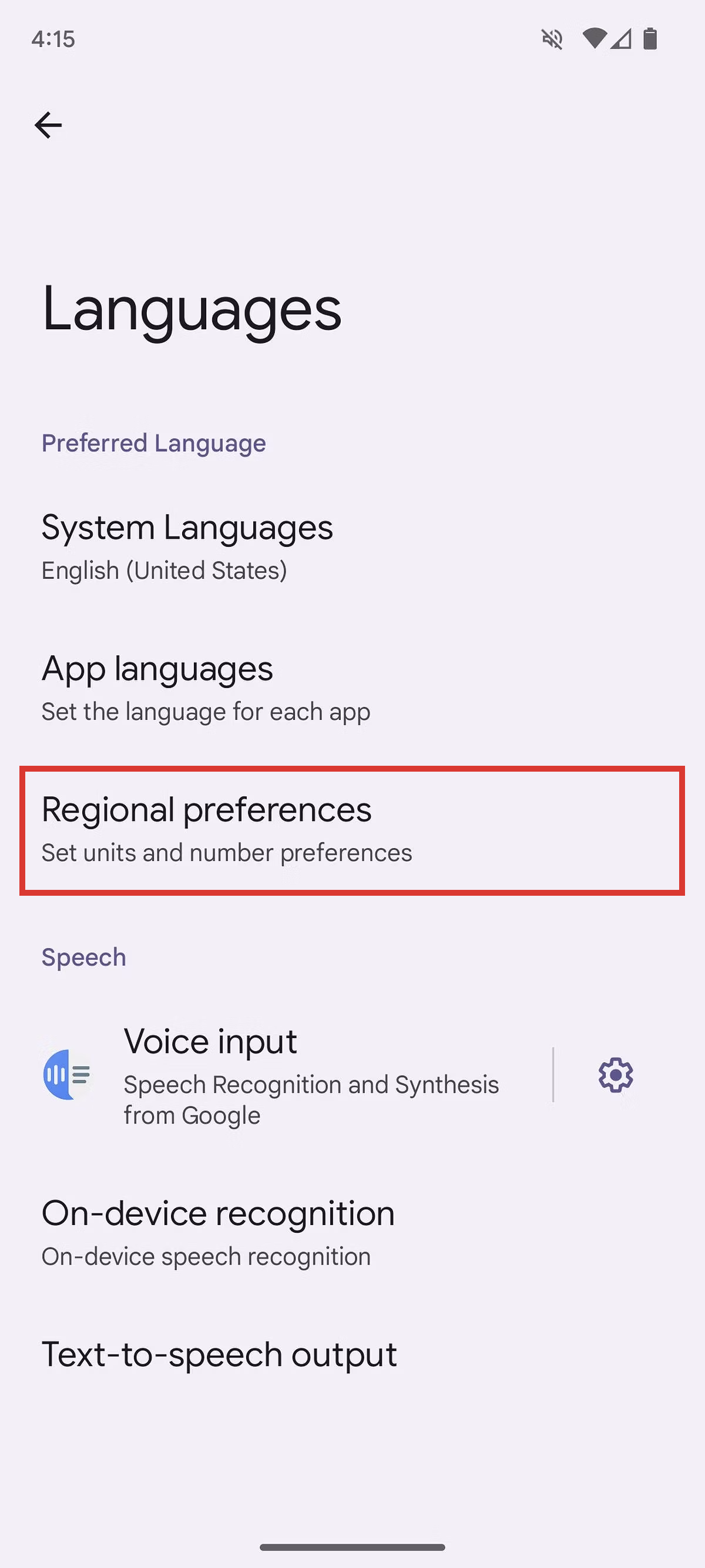 Android 14 settings system languages regional preferences setting