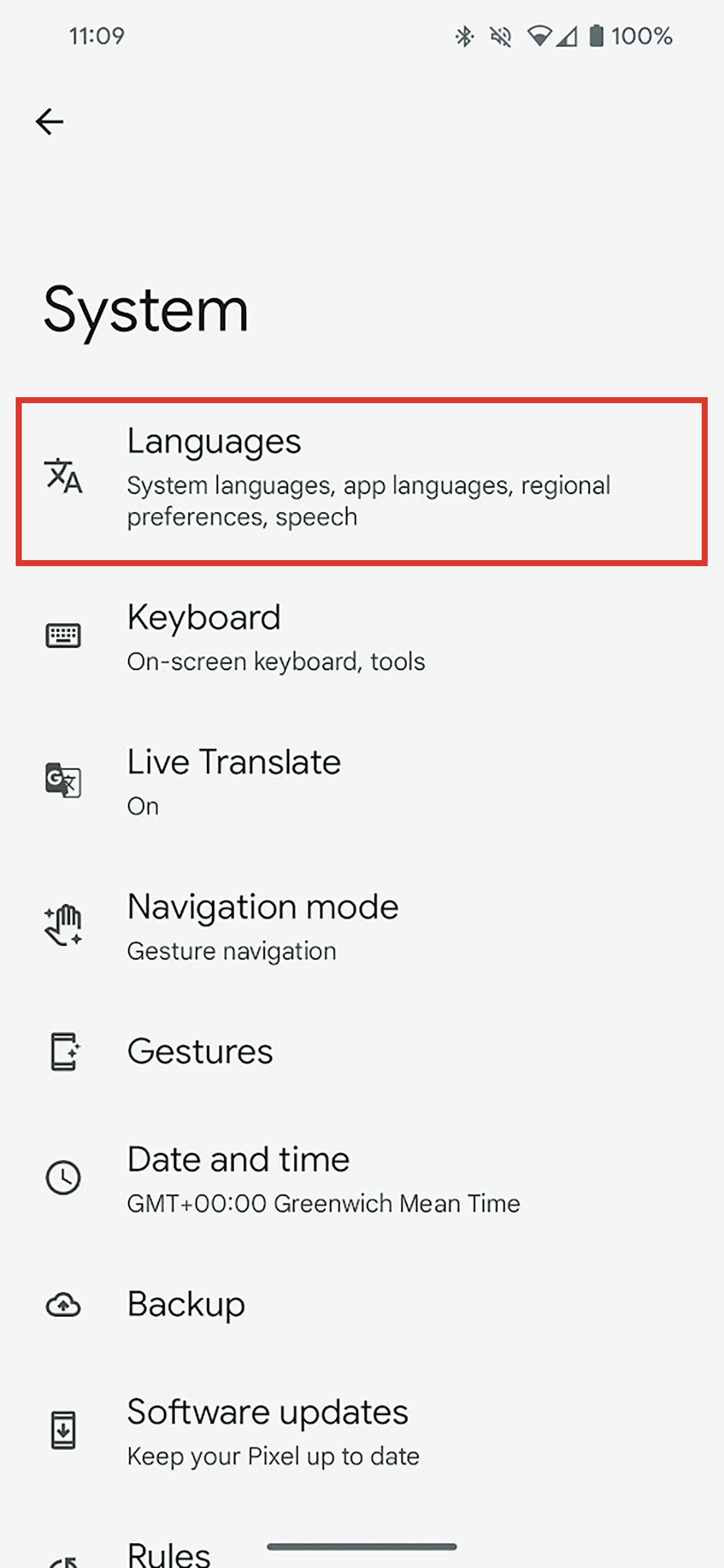 Android 14 settings menu system languages setting