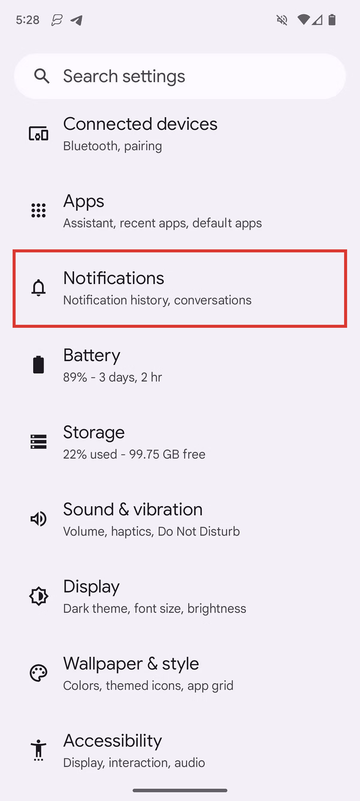 Android 14 settings menu notifications settings