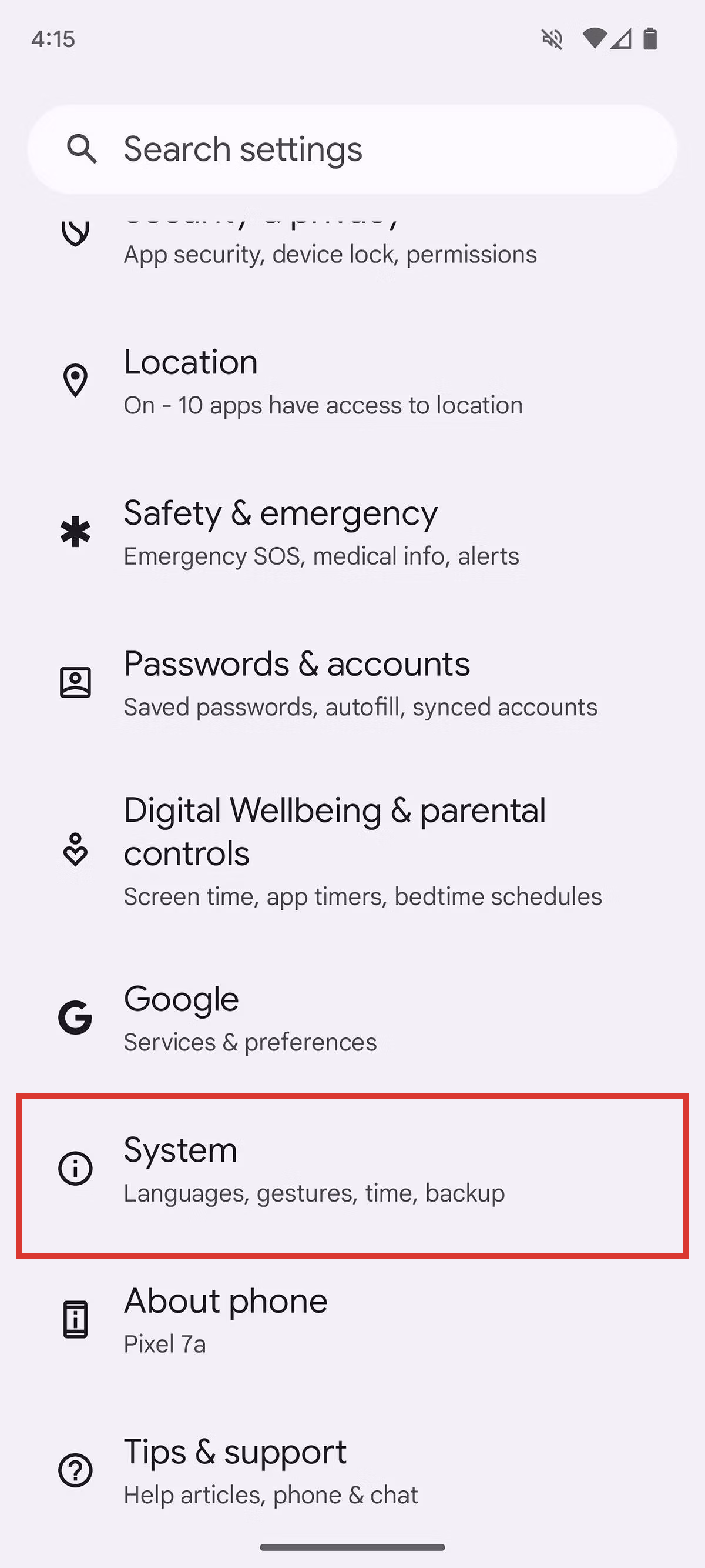 Android 14 settings menu system settings