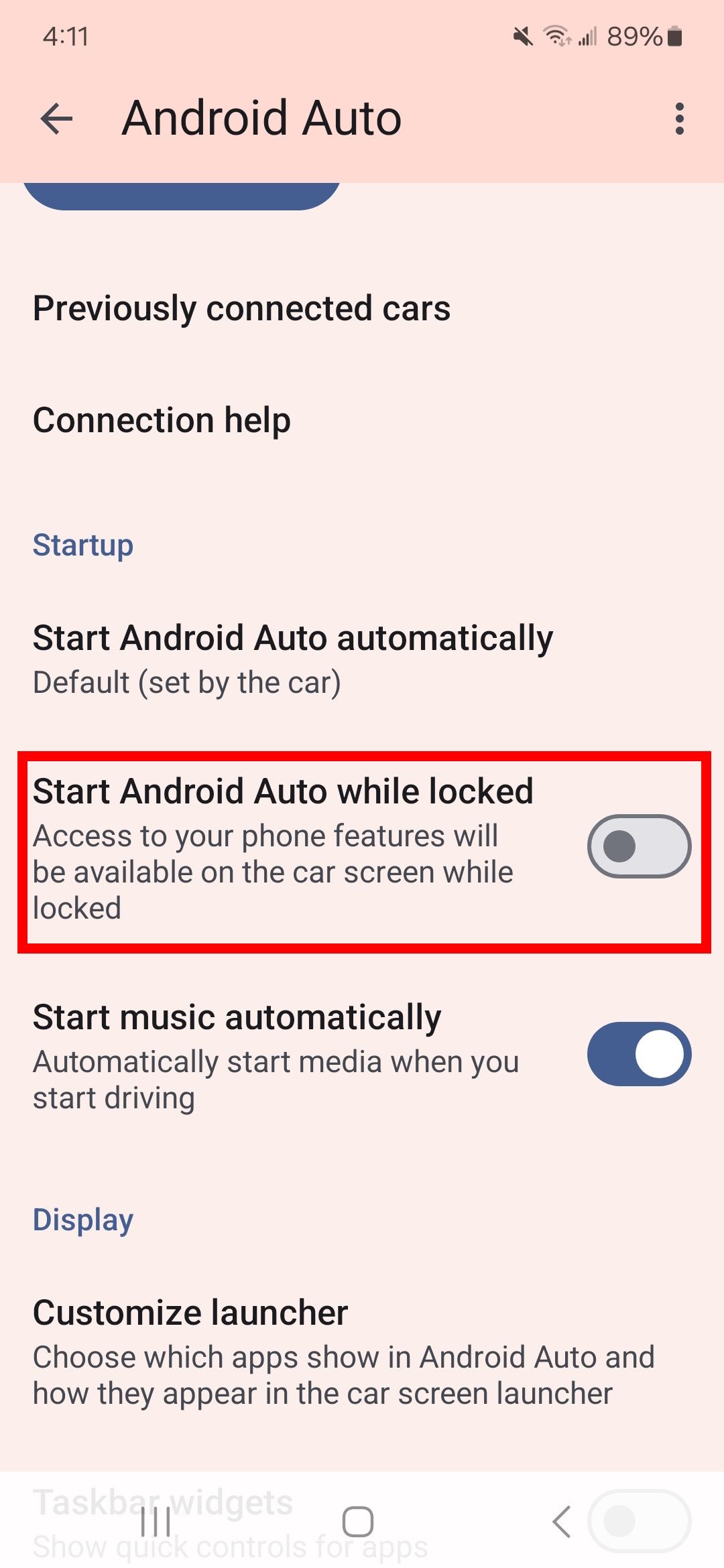 garis persegi panjang merah saat memulai android auto saat terkunci beralih di aplikasi android auto