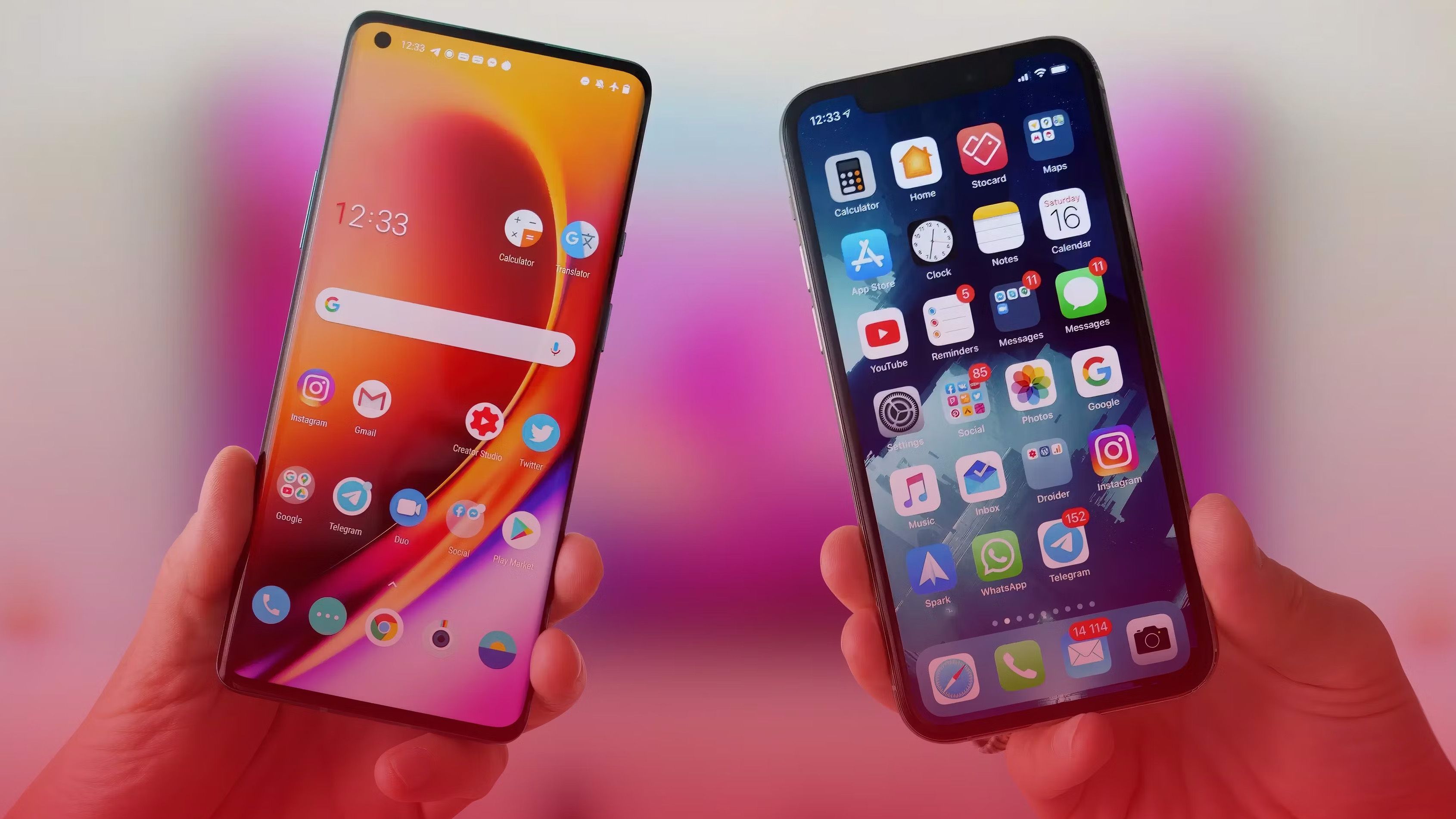 A OnePlus phone next to an iPhone