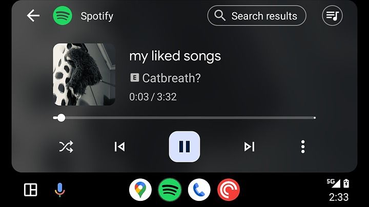 A song called "my liked songs" playing on Android Auto.