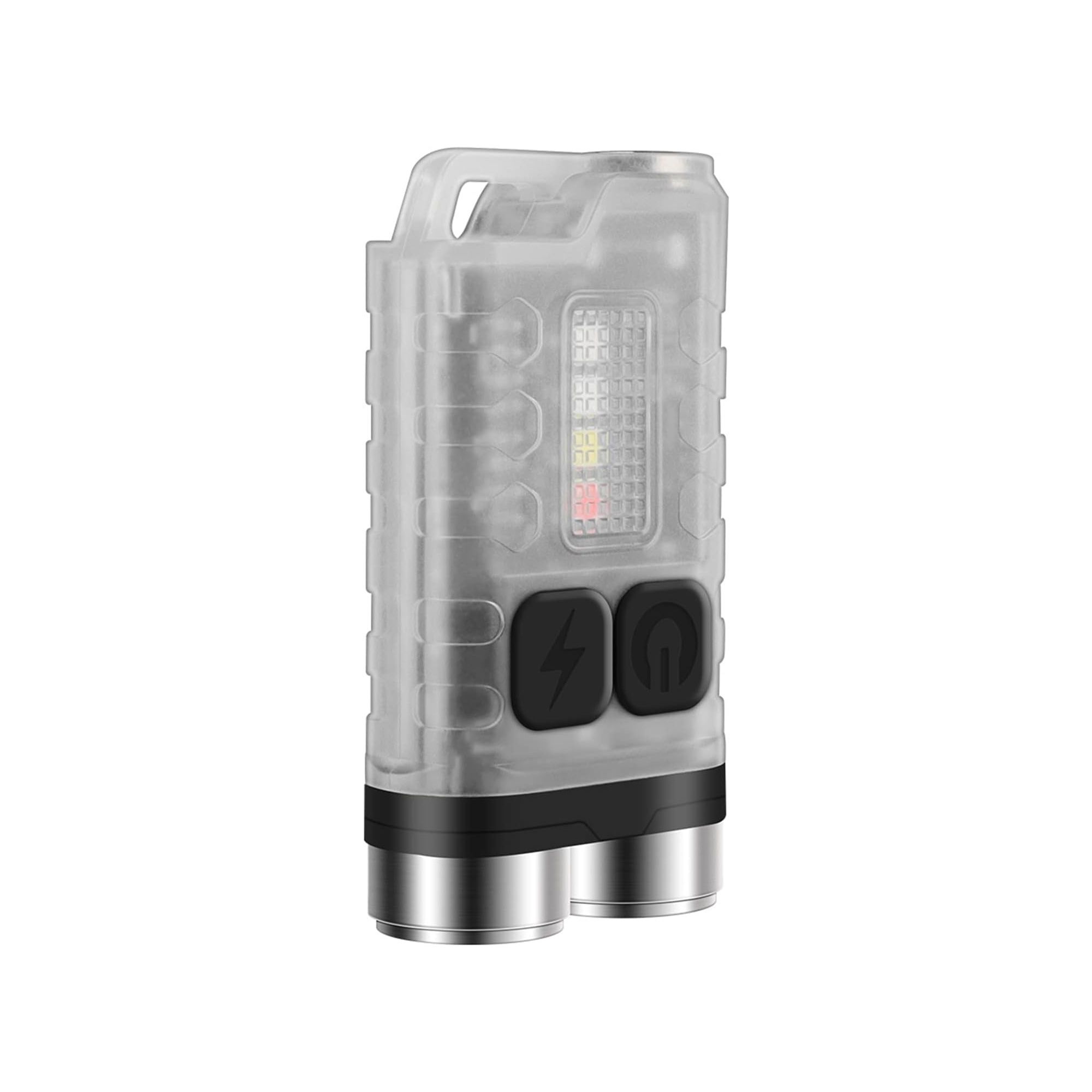 Small translucent flashlight against white background