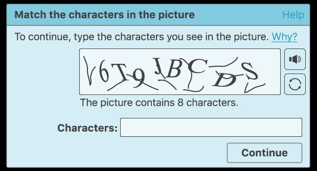 an example of a captcha showing eight characters