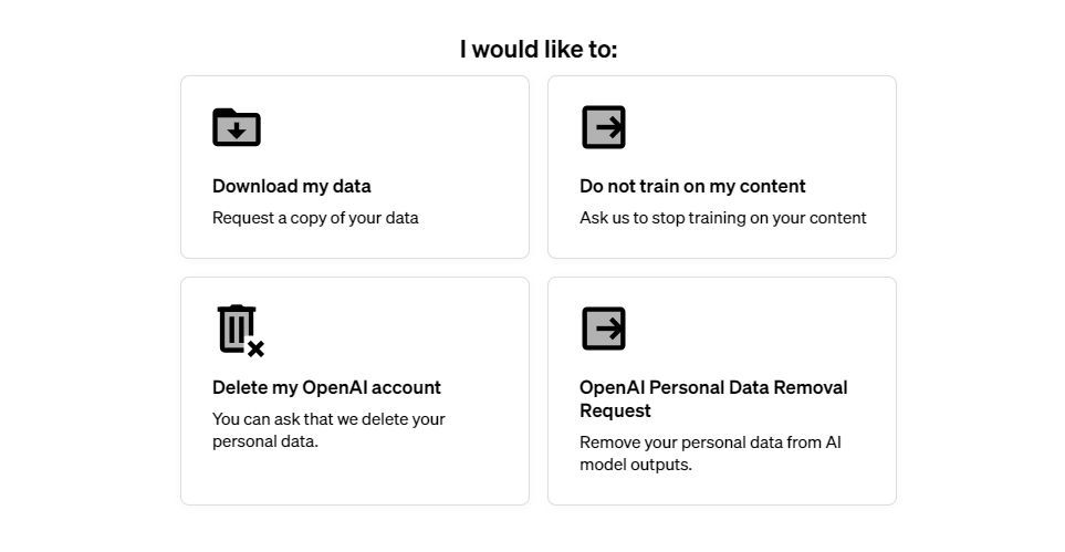 Screenshot showing ChatGPT's data privacy options