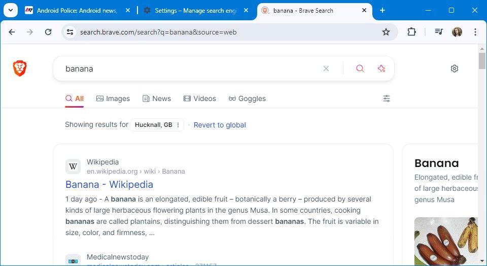 brave search engine result in google chrome