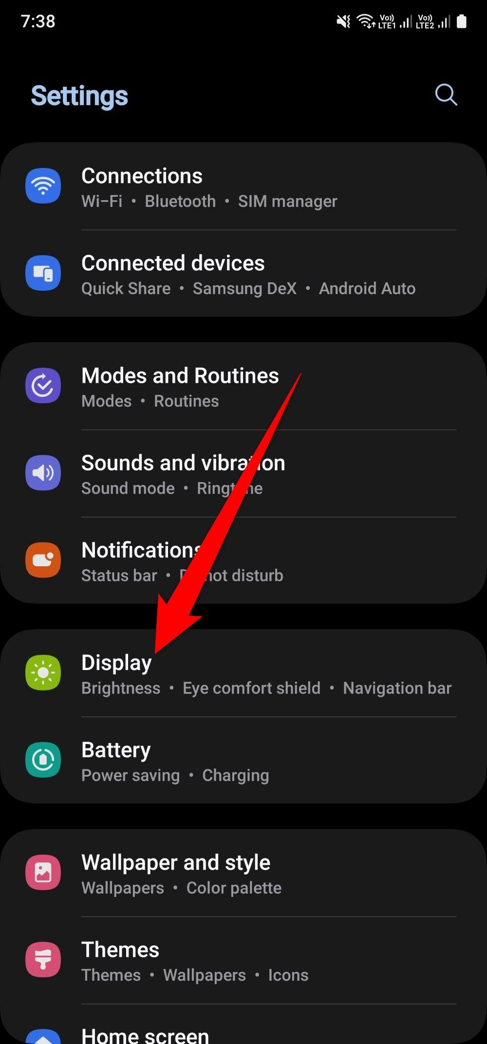 Display setting on a Samsung Galaxy A15 phone