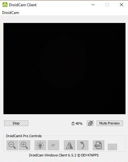 Screenshot showing the DroidCam camera