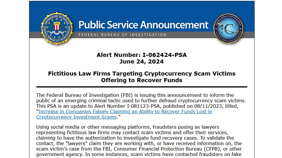 screenshot of FBI's IC3 public service announcement