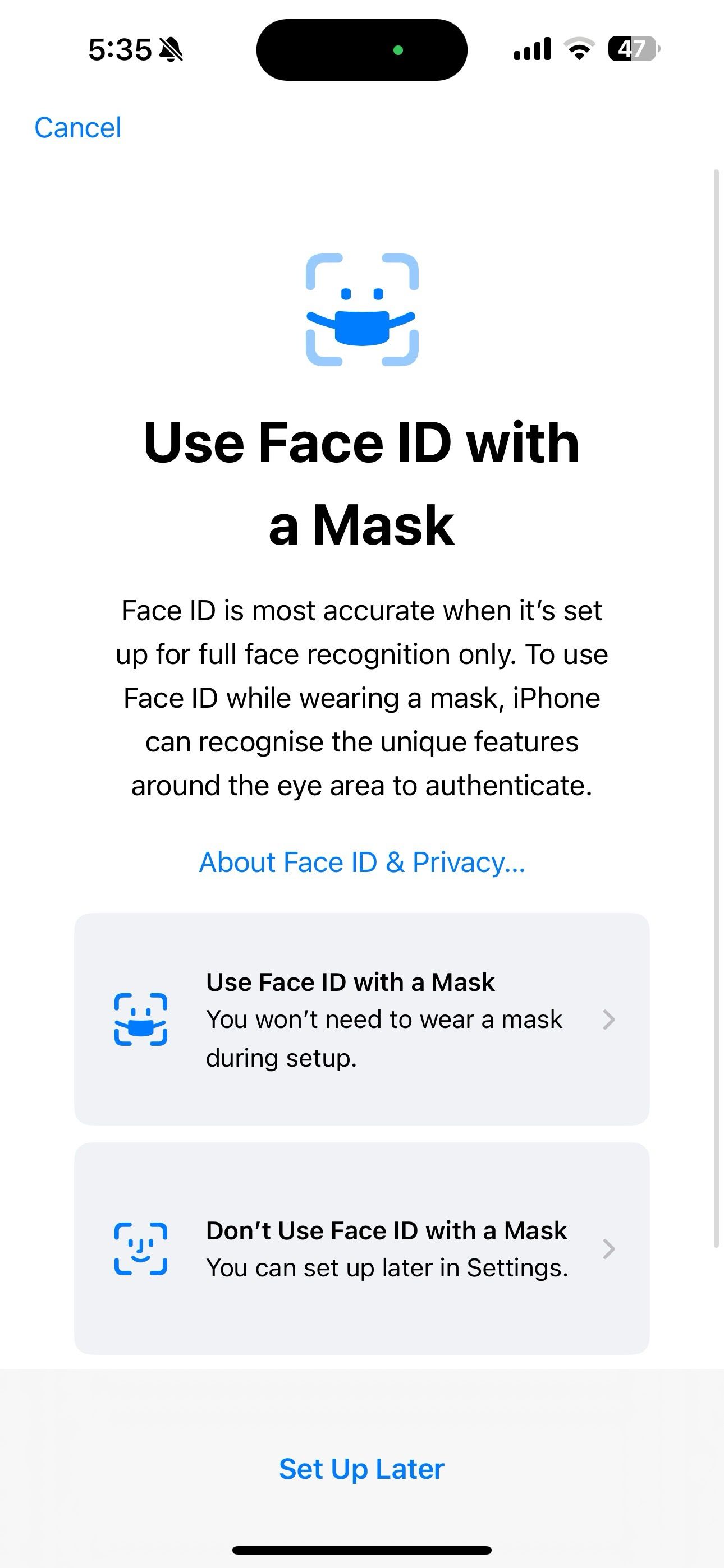 use Face ID with a mask