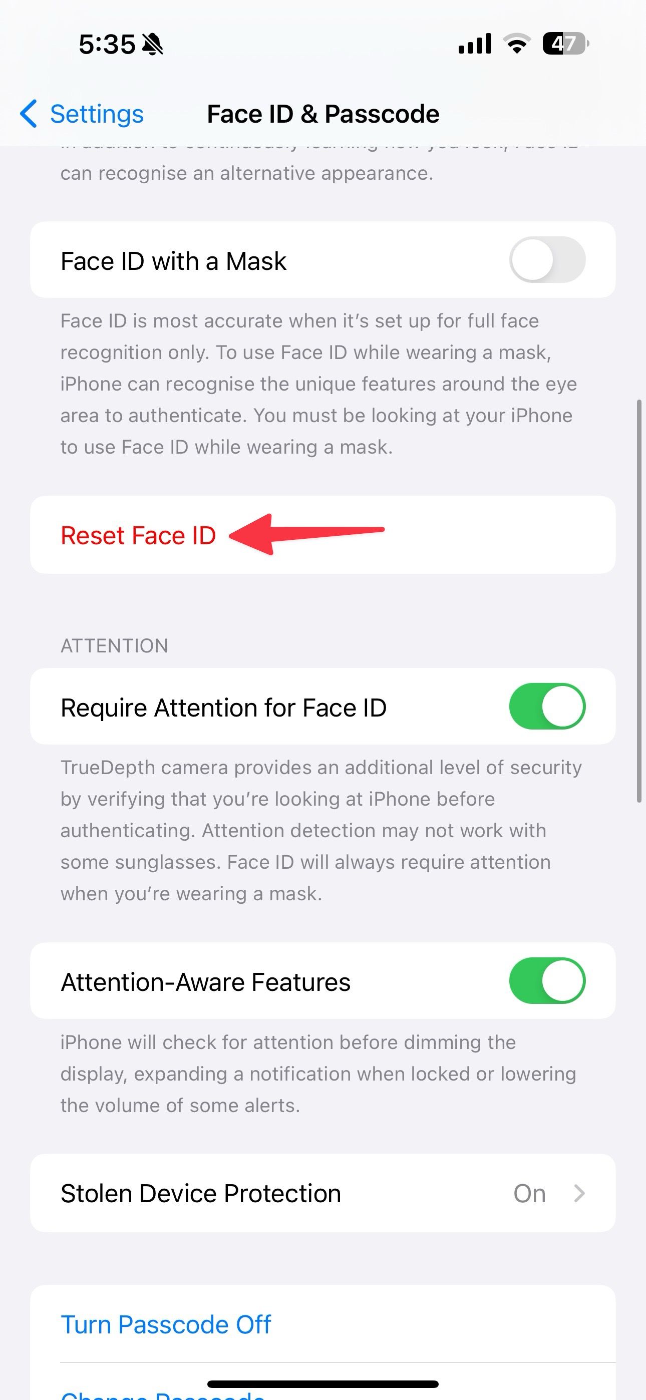 reset Face ID on iPhone