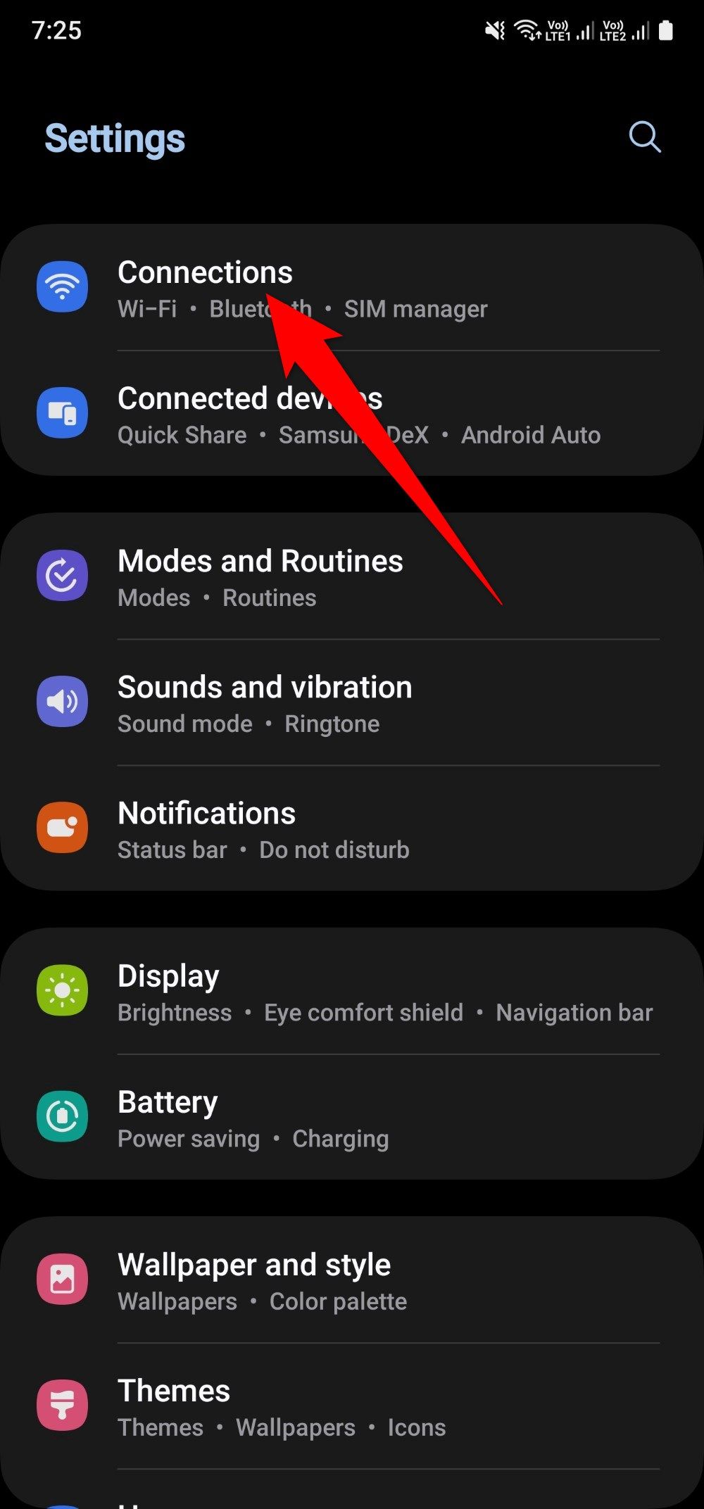 Connection setting on a Samsung Galaxy A15 phone