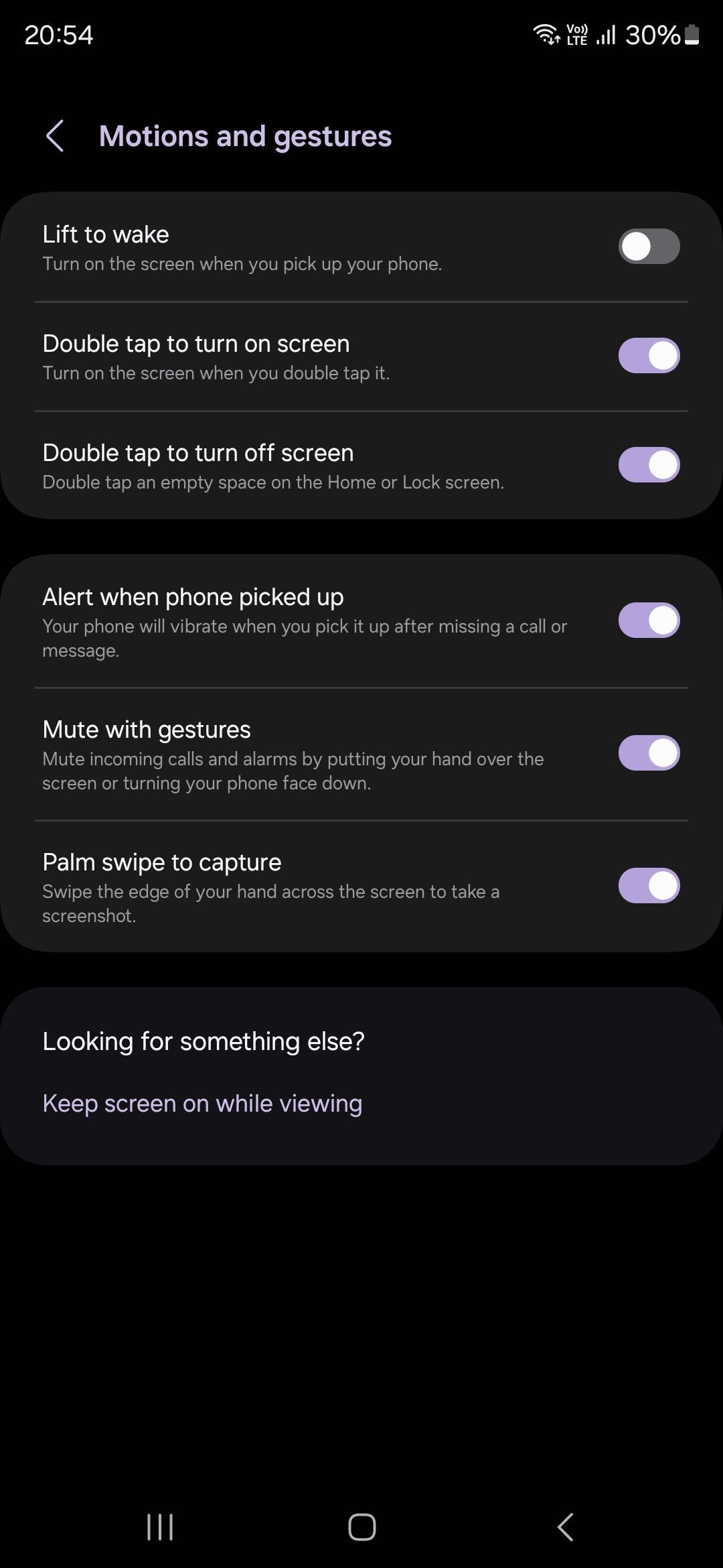 Screenshot of all the motions and gestures on a Samsung Galaxy phone