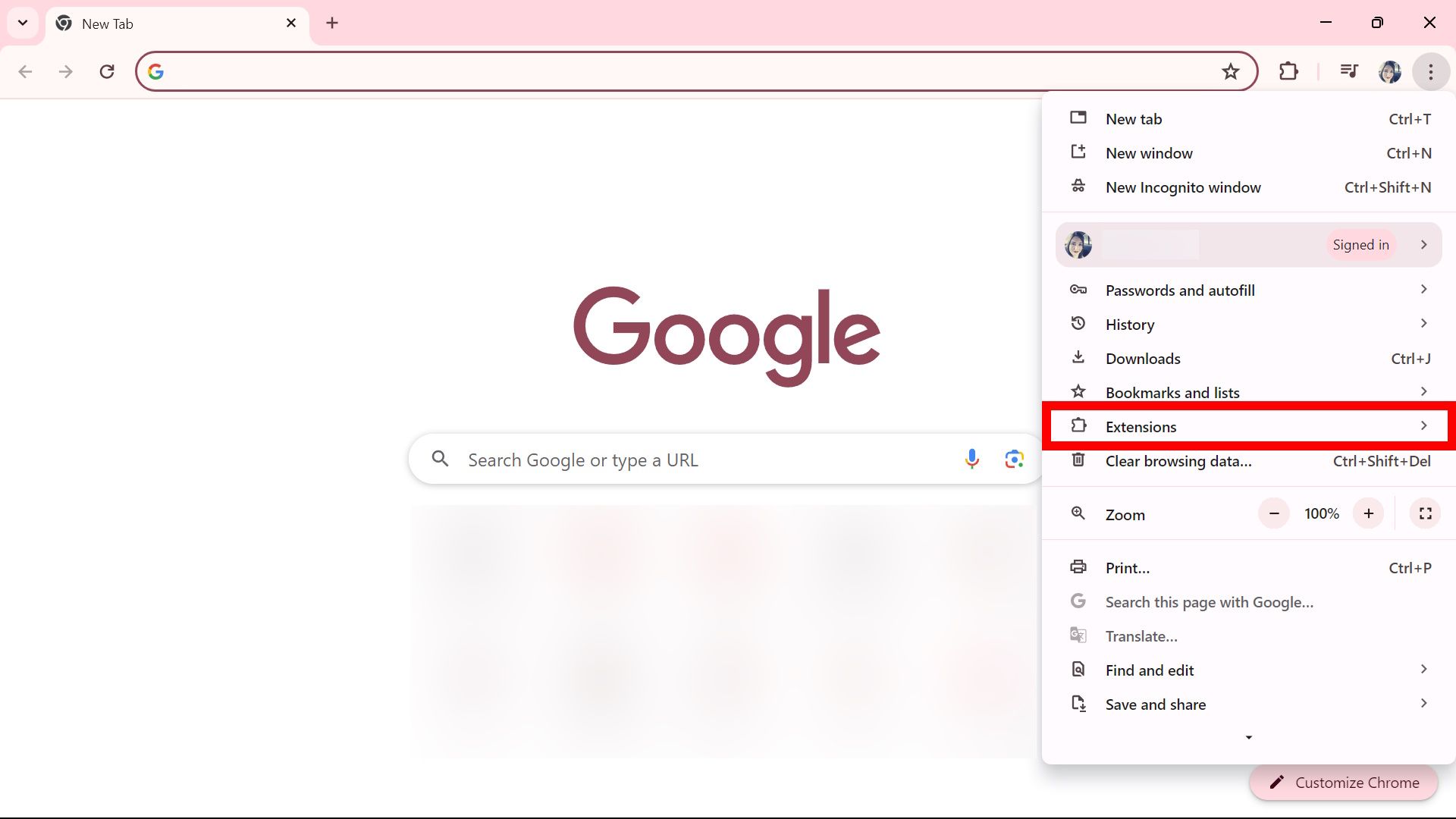 red rectangle outline over extensions in google chrome