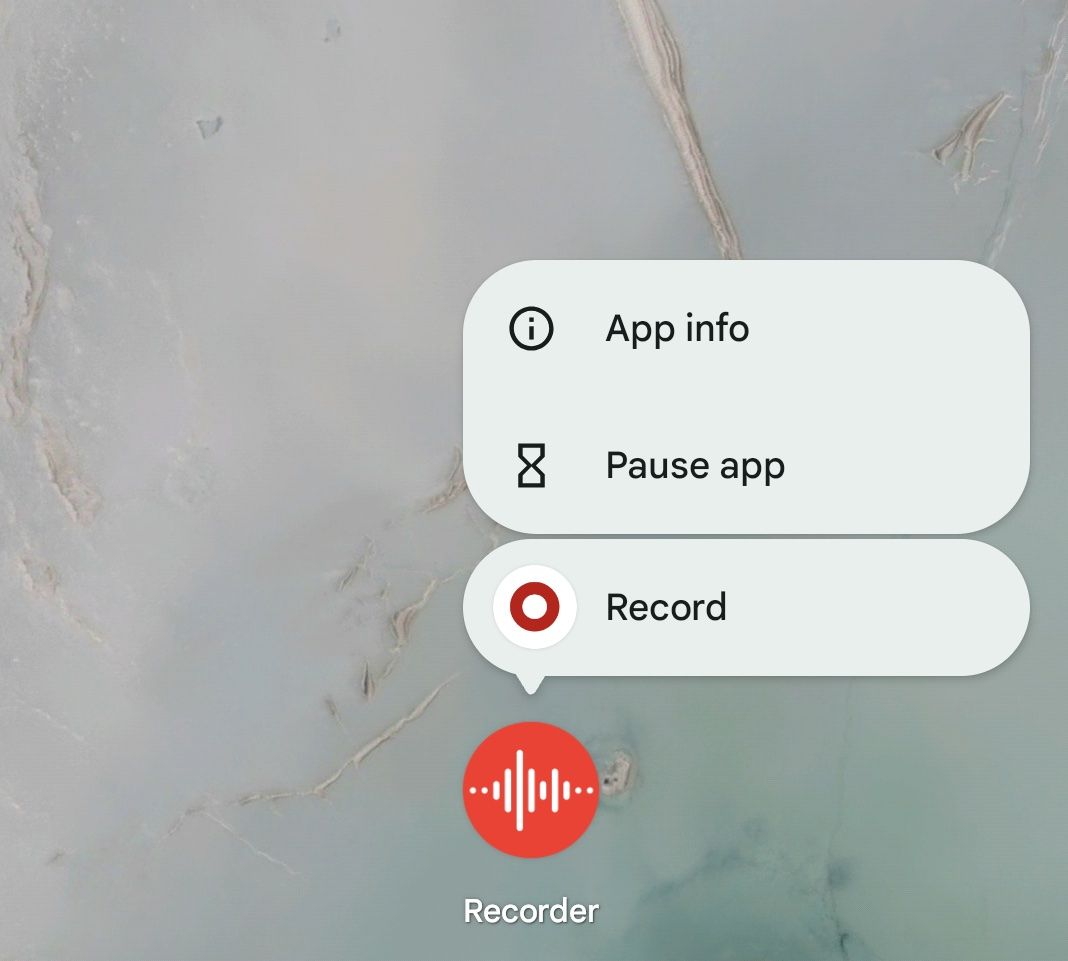 The Record button inside the Google Recorder app shortcut