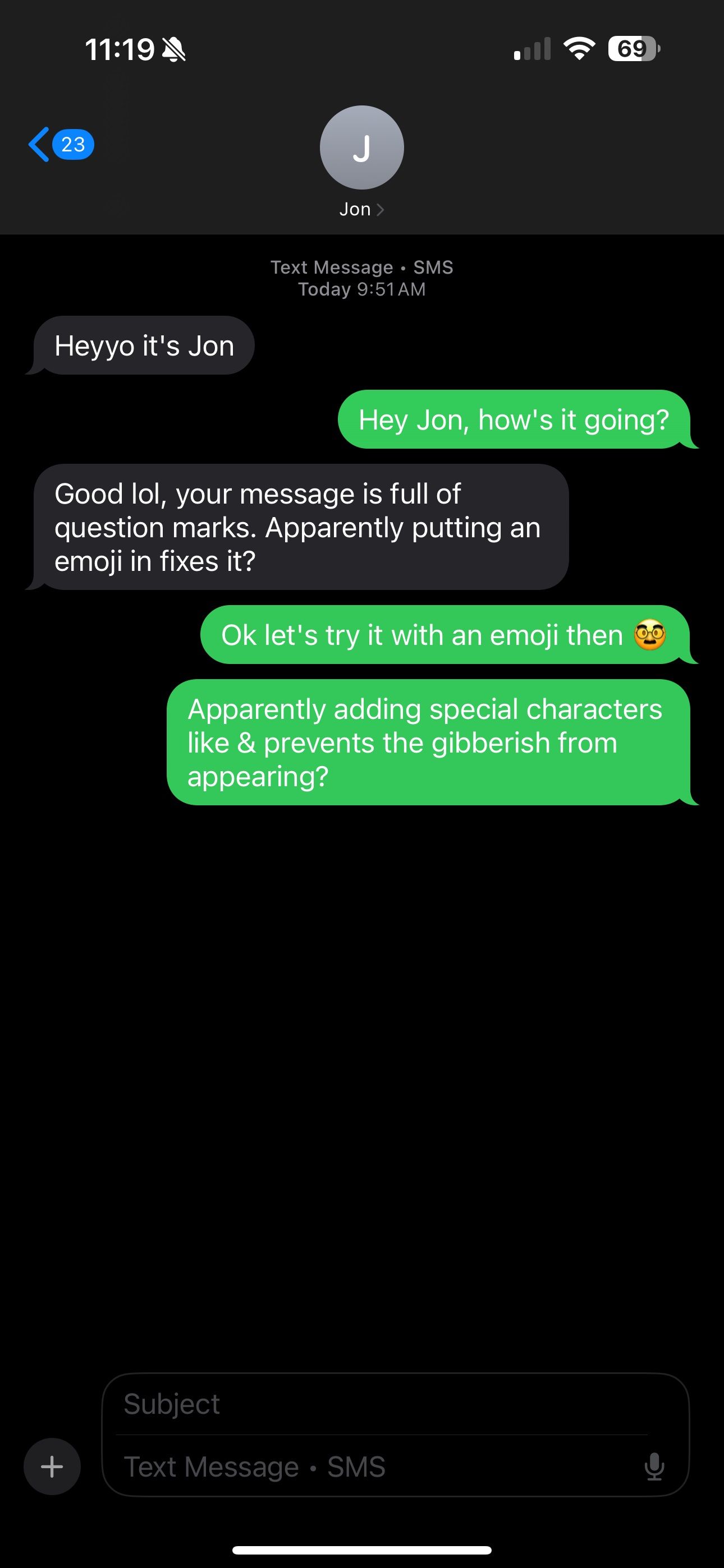 Screenshots of a text message conversation between an iPhone and a Google Pixel.