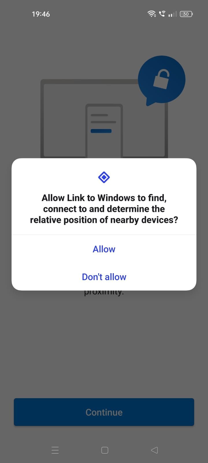 Screenshot of the Link to Windows app permission screen 