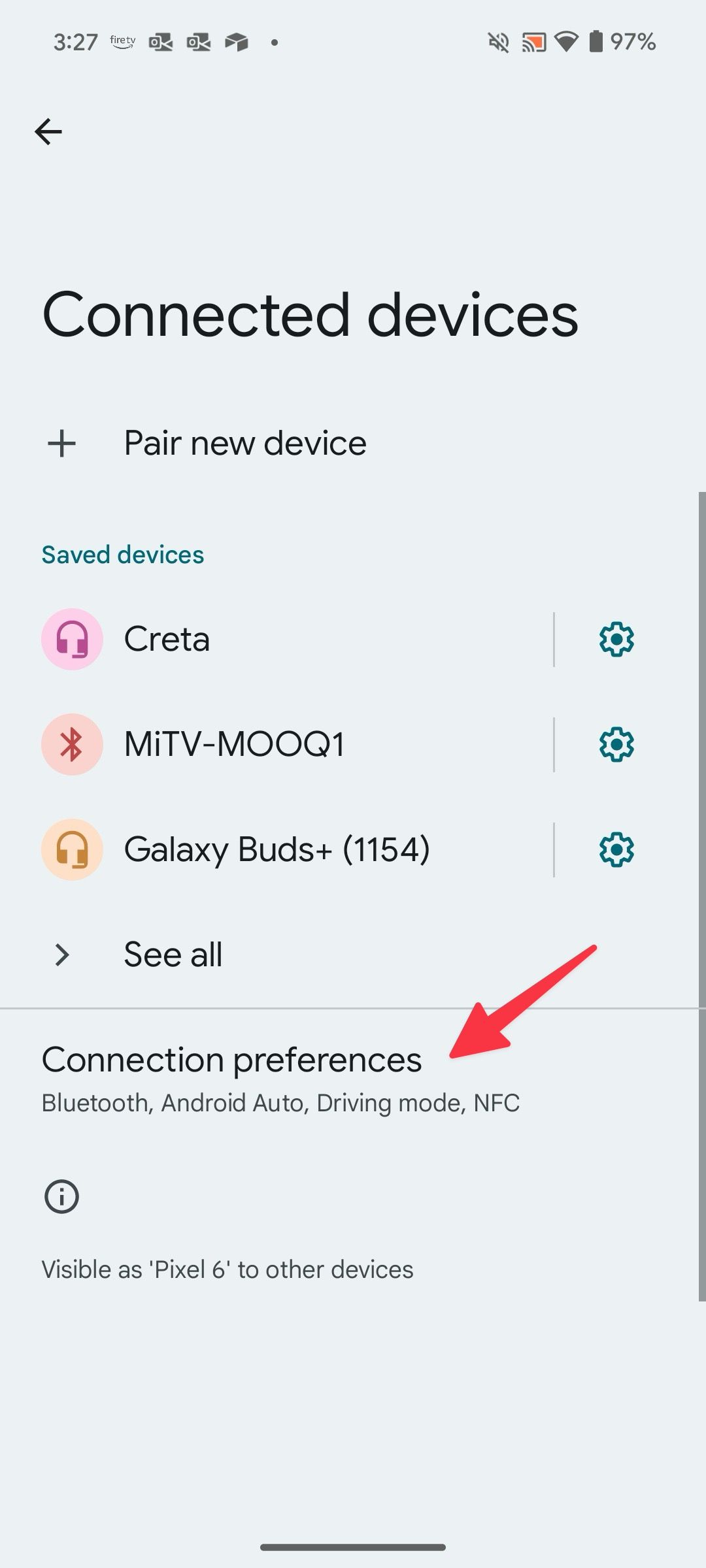 Red arrow pointing to Connection preferences on Android