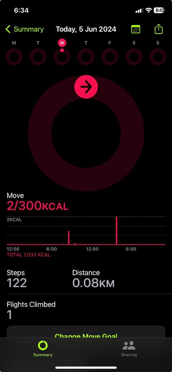 Movement data on Apple Fitness app